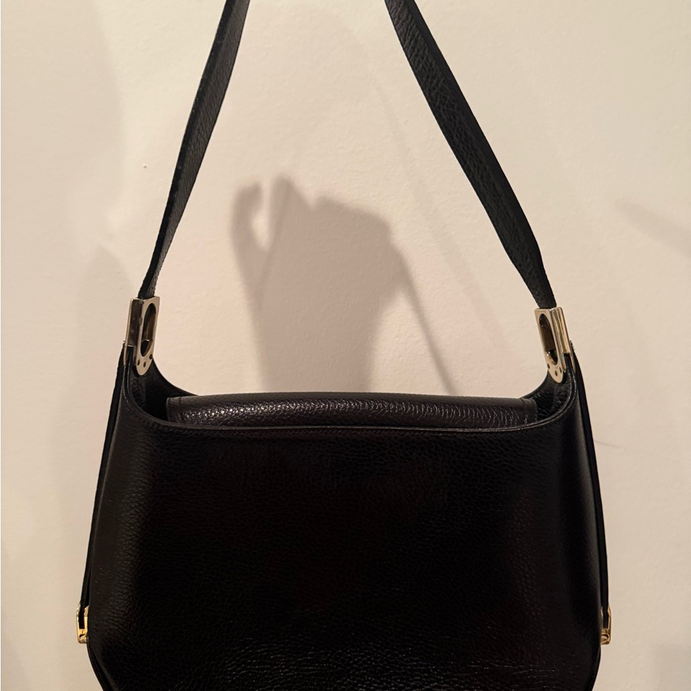 Made in Italy Maxim Roma Black Leather Shoulder Bag with Gold Accents